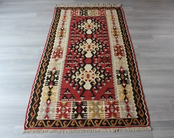 Ethnic Kilim Rug, Bohemian Kilim , Vintage Anatolian Kilim Rug, Decorative Kilim Rug / N-1033 / 3'7"x6'4"