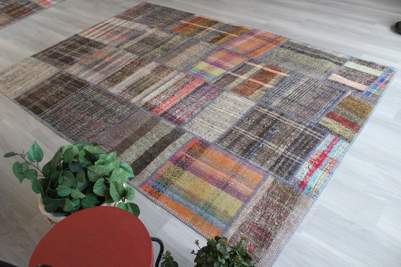 Patchwork Kilim , Patchwork Rag Rug , Alfombra de trapo étnico, Kilim de patchwork grande, alfombra de trapo turco, alfombra de trapo grande / N-115 / 6'3"x9' ft imagen 4