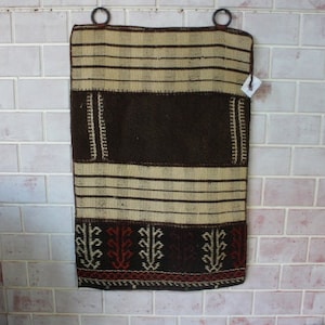 Brown Kilim Wall Decor, Handwoven Wool Wall Hanging, Ethnic Wall Hanging, Bohemian Wall Decor / WH-66 / 21X32