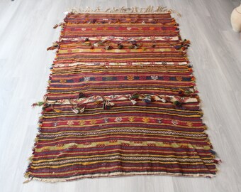Vintage Striped Kilim Rug , Ethnic Kilim Rug, Striped Anatolian Kilim Rug, Turkish Kilim / 4'X6'6" feet / N-459