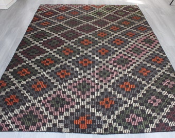 Ethnic Rug, Bohemian Kilim Rug, Handwoven Wool Kilim Rug, Large Kilim Rug / N-1375 / 6'X8'4"