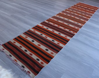 Striped  Kitchen Kilim Runner, Striped Runner, Ethnic Kilim Runner, Vintage Kilim Runner / N-1080 / 2'3"x9'5"