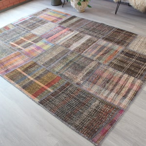 Patchwork Kilim , Patchwork Rag Rug , Alfombra de trapo étnico, Kilim de patchwork grande, alfombra de trapo turco, alfombra de trapo grande / N-115 / 6'3"x9' ft imagen 2