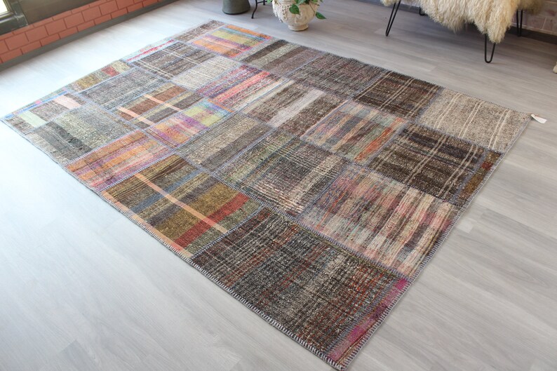 Patchwork Kilim , Patchwork Rag Rug , Alfombra de trapo étnico, Kilim de patchwork grande, alfombra de trapo turco, alfombra de trapo grande / N-115 / 6'3"x9' ft imagen 2