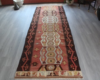 Vintage Kilim Runner, Ethnic Runner, Boho Kilim Runner, Ethnic Kilim Runner Rug, Turkish Kilim Runner / N-299 / 4'X13' feet