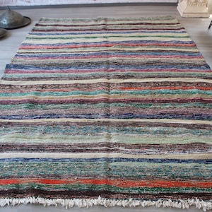 Vintage Rag Rug, Ethnic Rag Rug , Striped Rag Rug , Bohemian Rag Rug / N-985 / 6&#39;4&quot;x9&#39;1&quot; feet