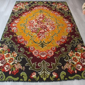 Vintage Floral Kilim, Karabagh Kilim , Ethnic Kilim Rug, Vintage Karabagh Kilim, Rose Design  Kilim / 6&#39;1&quot;X10&#39; / N-686