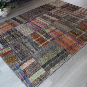 Patchwork Kilim , Patchwork Rag Rug , Alfombra de trapo étnico, Kilim de patchwork grande, alfombra de trapo turco, alfombra de trapo grande / N-115 / 6'3"x9' ft imagen 3