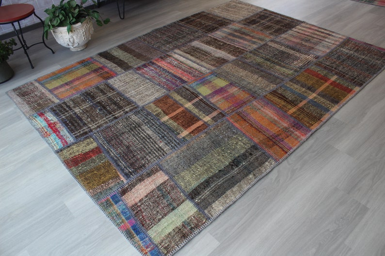 Patchwork Kilim , Patchwork Rag Rug , Alfombra de trapo étnico, Kilim de patchwork grande, alfombra de trapo turco, alfombra de trapo grande / N-115 / 6'3"x9' ft imagen 3