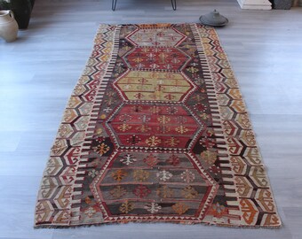Antique Anatolian Runner, Ethnic Kilim Runner, Bohemian Runner / N-1075 / 4'5"x8'5"