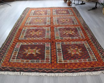 Bohemian Rug,6'4''X9'5''  Handwoven Ethnic Kilim Rug, Boho Style Rug / N-2101