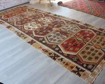 Vintage kelimloper, etnische kelimloper, kelimloper jaren 1940, Anatolische loper, boho kelimloper / N-958/