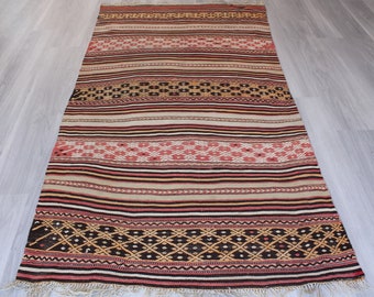 4'x7' Ethnic Striped Kilim Runner,Vintage Kilim Rug, Bohemian Kilim Rug, Boho Decoration, Turkish Kilim Rug / N-1095 / 3'9"x7'5" feet