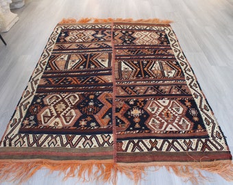 4'8"X6'9 » , Tapis Kilim Antique , Kilim VAN Antique, Kilim Ethnique Anatolien, Tapis Kilim Turc vintage, Tapis Kilim Spécial / N-820 /