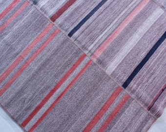 Striped Kilim Rug , Ethnic Striped Kilim Rug, Bohemian  Kilim Rug , Large Lavender  Kilim Rug / N-1216 / 8'4"x9'4"