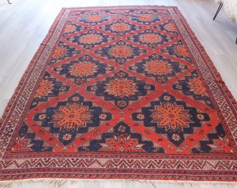 Vintage Soumak Kilim Rug, Ethnic Kilim Rug, Red-Blue Kilim Rug, Flat woven Boho Rug,