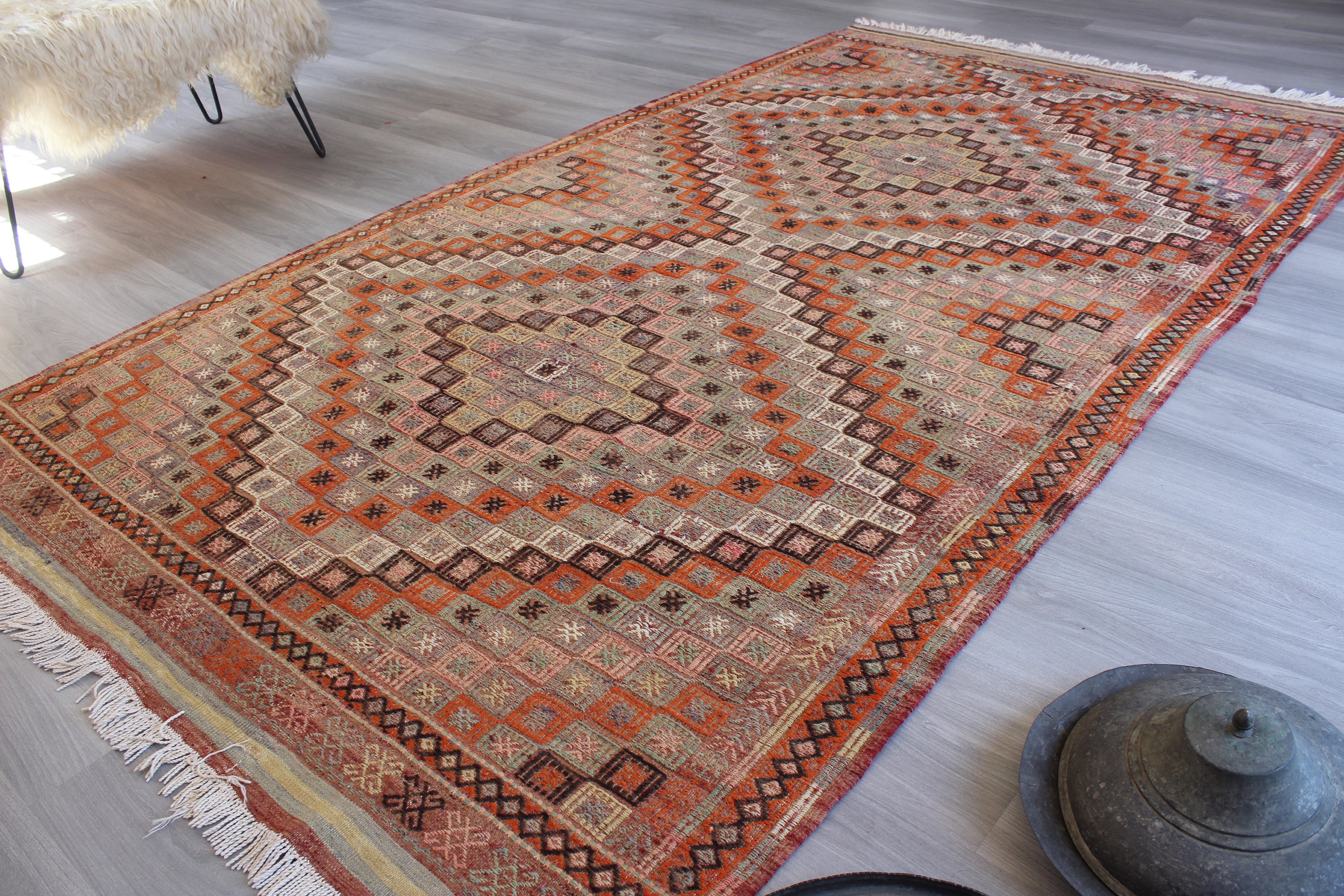 アンティークキリム 4 Vintage Kilim Rug, Ethnic Kilim Rug, 5'4