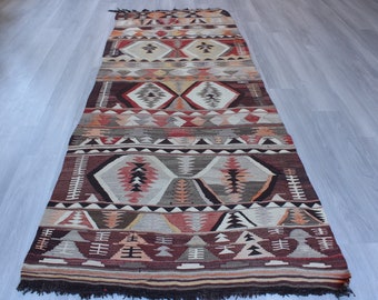 Vintage Kilim Runner, Kilim Rug Runner, Etnische Kelim Rug Runner, Boho Runner, Handgeweven Runner / N-1085 / 3'7 "x9'8"