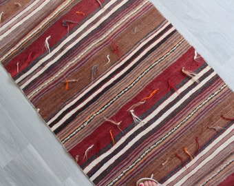 RUNNER, 2'7"x12'8" feet, Vintage Kilim Runner, Ethnic Kilim Runner, Bohemian Kilim Runner, Boho Kitchen Kilim Runner / N-440