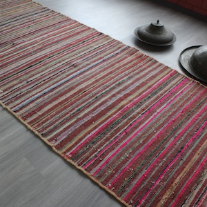 3&#39;x9&#39; Rag Rug Runner, Ethnic Runner, Bohemian Runner, Vintage Runner, Striped Kilim Runner, Cotton Handmade Runner / N-1008 / 3&#39;3&quot;X9&#39;2&quot;