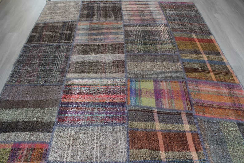 Patchwork Kilim , Patchwork Rag Rug , Alfombra de trapo étnico, Kilim de patchwork grande, alfombra de trapo turco, alfombra de trapo grande / N-115 / 6'3"x9' ft imagen 6
