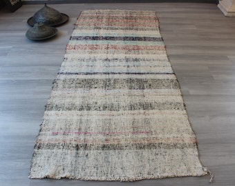 3'x8' Rag Rug Runner, Vintage Rag Rug Runner, Ethnic Rag Rug Runner, Handmade Runner, Boho Pale Runner / N-981 / 3'2"x8' stóp