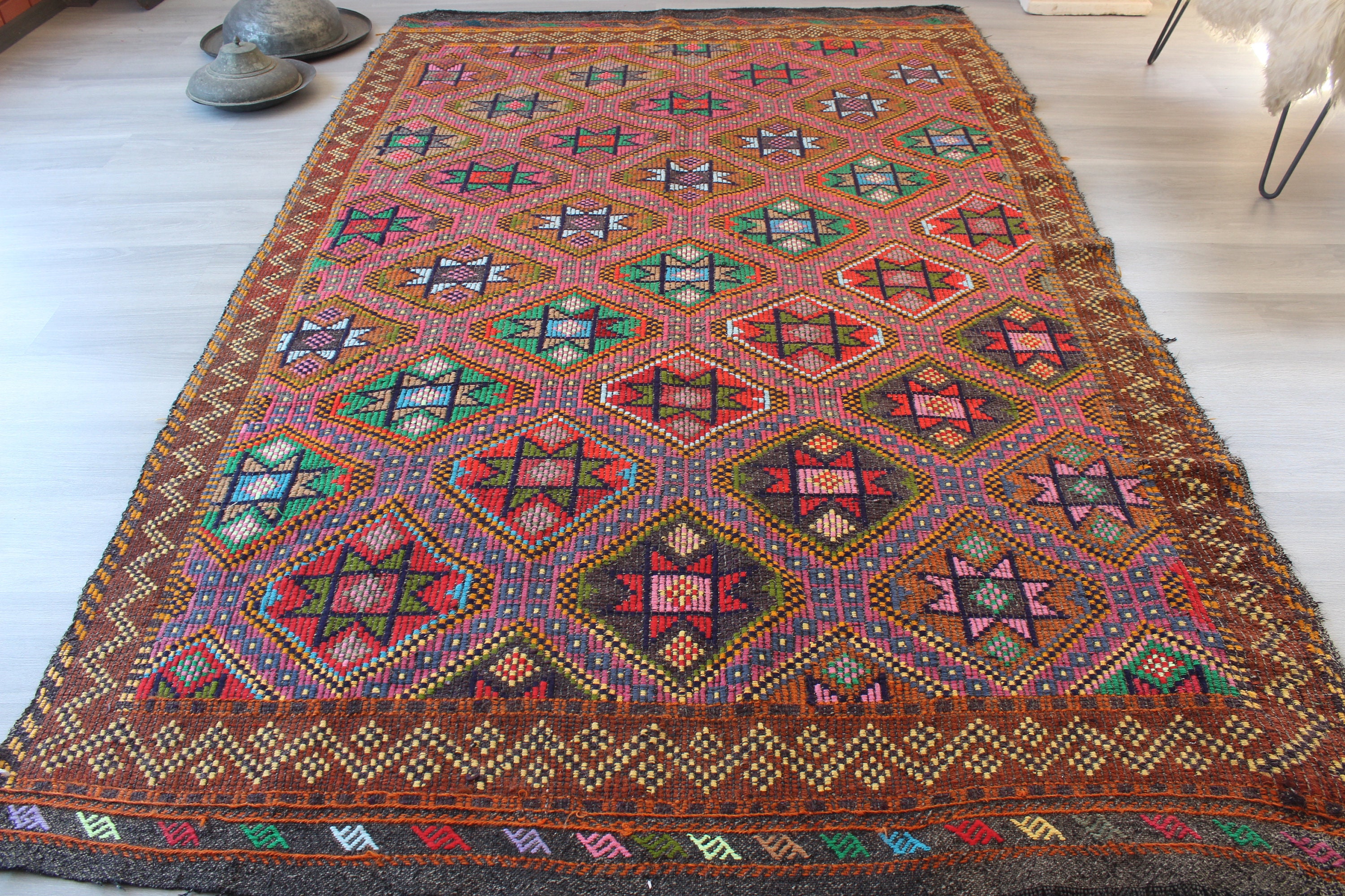 キリム rug 6'x9' Kilim Rug, Ethnic Kilim Rug, Large Vintage Kilim
