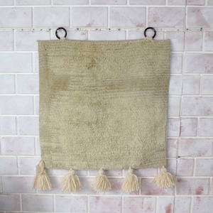 24x28 Natural Wool Wall Hanging, Ethnic Wool Tapestry, Bohemian Natural Wool Wall Rug  / WH-237 / 60x70 cm
