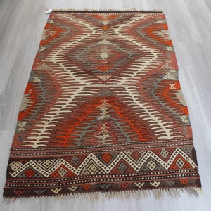 Vintage Kilim Rug, Ethnic Kilim, Bohemian Kilim, Aztec Design Kilim, Turkish Area Kilim , Anatolian Kilim Rug / N-288 / 3'1"x5'2" feet