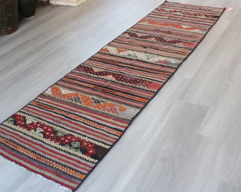 Vintage Kilim Runner, Ethnic Kilim Runner, Striped Runner, Bohemian  Kilim Rug Runner, Tribal Runner, Kitchen Runner / 2'2"x8'7" ft /N-300