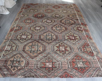 Star Design Kilim Jijim Kilim Rug, Mut Kilim Rug, Large Vintage Kilim Rug