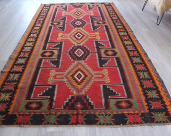 Antique Caucasian Kilim Rug, Ethnic Large Kilim Rug, Hand woven Wool Kilim Rug , Bohemian Kilim, Boho Decoration / N-1283 / 6'x11'