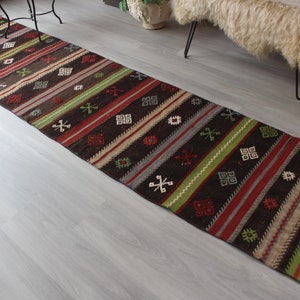 Vintage Kilim Runner, Ethnic Kilim Runner, 2&#39;5&quot;x10&#39;2&quot; feet, Turkish Kilim Runner, Kitchen Kilim Runner, Ethnic  Runner / N- 410