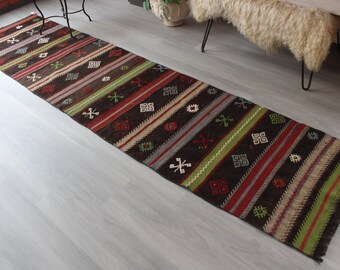 Vintage Kilim Runner, Ethnic Kilim Runner, 2'5"x10'2" voet, Turkse Kilim Runner, Kitchen Kilim Runner, Ethnic Runner / N- 410