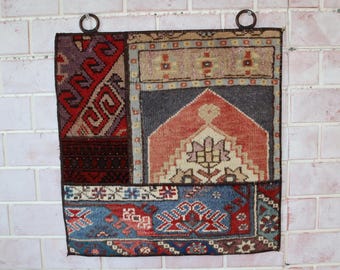 Lapptäckesmatta, bohemisk väggmatta, etnisk väggaccessoar, väggmatta / WH-1001 / 23x23