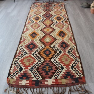 3&#39;9&quot;x11&#39;2&quot; ft  Vintage Kilim Runner, Ethnic Kilim Runner, Anatolian Kilim Runner, Kilim Rug Runner  / N-515