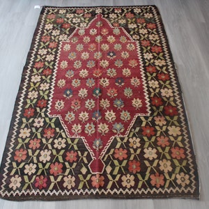 Vintage Karabagh Kilim, Ethnic Kilim Rug, Bohemian Kilim Rug, Black Vintage Kilim, Ethnic Karabagh Kilim / 4&#39;2&quot;x7&#39; feet / N-644