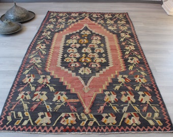 アンティークキリム アンティーク キリム ランナー、アンティーク ブルー ベージュ キリム