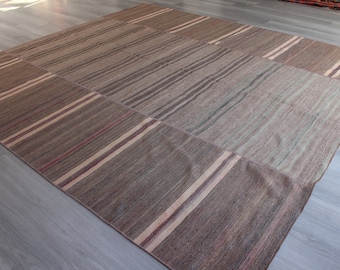 8'x9' Pale Lavender Rug, Large Kilim Rug, Striped Pale Kilim Rug , Bohemian Kilim Rug , Pale Pink Kilim Rug / N-1247 /