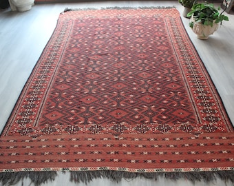 Antiker Turkmenischer Kelim, Großer antiker Kelim, Großer Kelimteppich, Kelimteppich, Kelimteppich, N-126