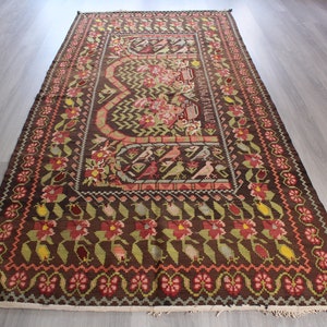 Antique Karabagh Kilim, Bird Design Kilim Rug, Ethnic Armenian Kilim Rug / N-1280