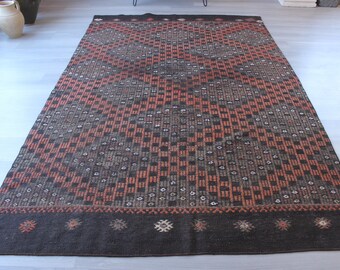 Vintage Kilim Rug, Bohemian Kilim, Ethnic Embroidered Rug, JIJIM Kilim Rug, Anatolian Kilim / N- 5'7"x9'