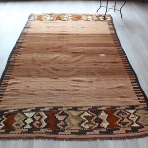 Vintage Kilim, Ethnic Area Kilim, Camel Color Wool Kilim, 4&#39;6&quot;x7&#39;7&quot; feet , Ethnic Kilim Rug, Bohemian Kilim Rug, Decorative Kilim Rug