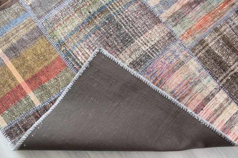 Patchwork Kilim , Patchwork Rag Rug , Alfombra de trapo étnico, Kilim de patchwork grande, alfombra de trapo turco, alfombra de trapo grande / N-115 / 6'3"x9' ft imagen 10