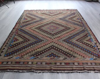Large Kilim Rug, Ethnic Kilim , JIJIM Kilim Rug, Bohemian Wool Kilim, Handwoven Kilim Rug / N-1122 / 6'5"x8'5" feet