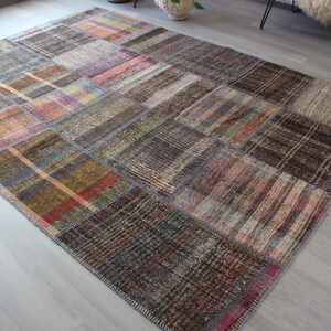 Patchwork Kilim , Patchwork Rag Rug , Alfombra de trapo étnico, Kilim de patchwork grande, alfombra de trapo turco, alfombra de trapo grande / N-115 / 6'3"x9' ft imagen 8