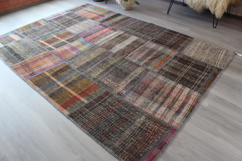 Patchwork Kilim , Patchwork Rag Rug , Alfombra de trapo étnico, Kilim de patchwork grande, alfombra de trapo turco, alfombra de trapo grande / N-115 / 6'3"x9' ft imagen 8