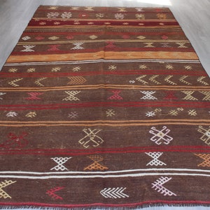 Camel Wool Ethnic Kilim Rug , Bohemian Kilim Rug, Large Camel Rug, Vintage Ethnic Kilim Rug / N-1471 / 6&#39;2&quot;x10&#39;4&quot;