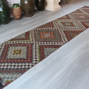 Vintage Kilim Runner, JIJIM Kilim Runner , Ethnic Kilim Runner, Bohemian Runner, Ethnic Kitchen Runner / N-580 / 3&#39;X12&#39;7&quot; feet