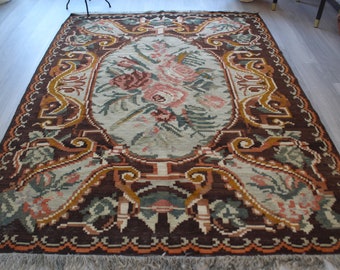 Vintage Kilim Rug, Ethnic Floral Kilim Rug ,Vintage Karabagh Kilim Rug, Decorative Kilim, Bohemian Kilim Rug / N-619 / 6'2"x8'2" feet